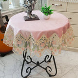 Obbty New Lace Tablecloth Pastoral Round Tablecloth Dining Table Cloths Home Embroidery Table Cover Rose Gold Decoration House Towel