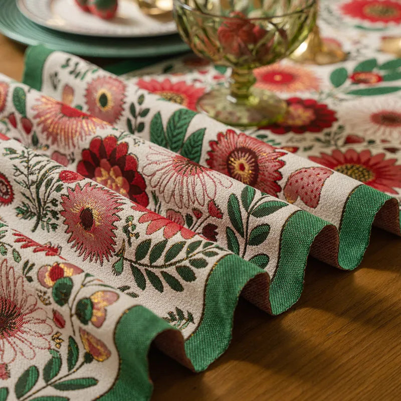 Obbty Retro Jacquard Table Runner with Tassels Sunflower Embroidery Table Setting Ethnic Style Dining Kitchen Decoration Table Runners