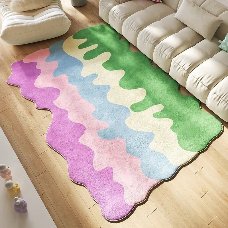 Obbty Carpet for Living Room Simple Irregular Shape Color Cartoon Bedroom Bedside Plush Floor Mat Sofa Coffee Tables Rugs Alfombra