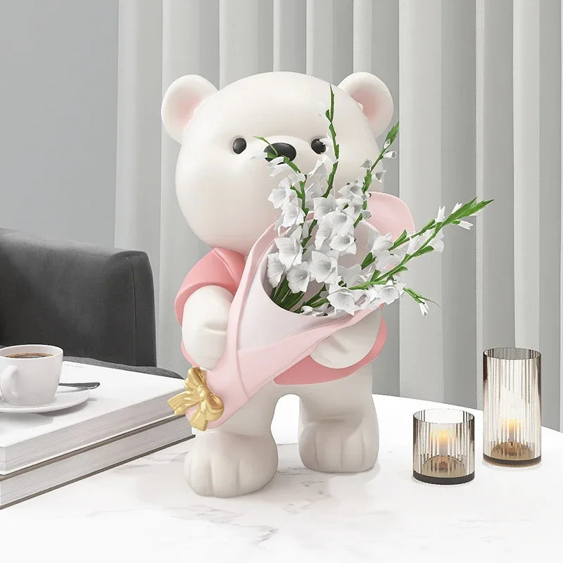 Obbty Nordic Bear Storage Vase Resin Figurines Ornaments Living Room Porch Desk Decoration Bouquet Flower Arrangement Vases Home Decor