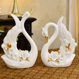 Obbty A Pair White Swan Lovers Home Decor Ceramic Crafts Porcelain Animal Figurines Wedding Decoration Lovers Gift W3075