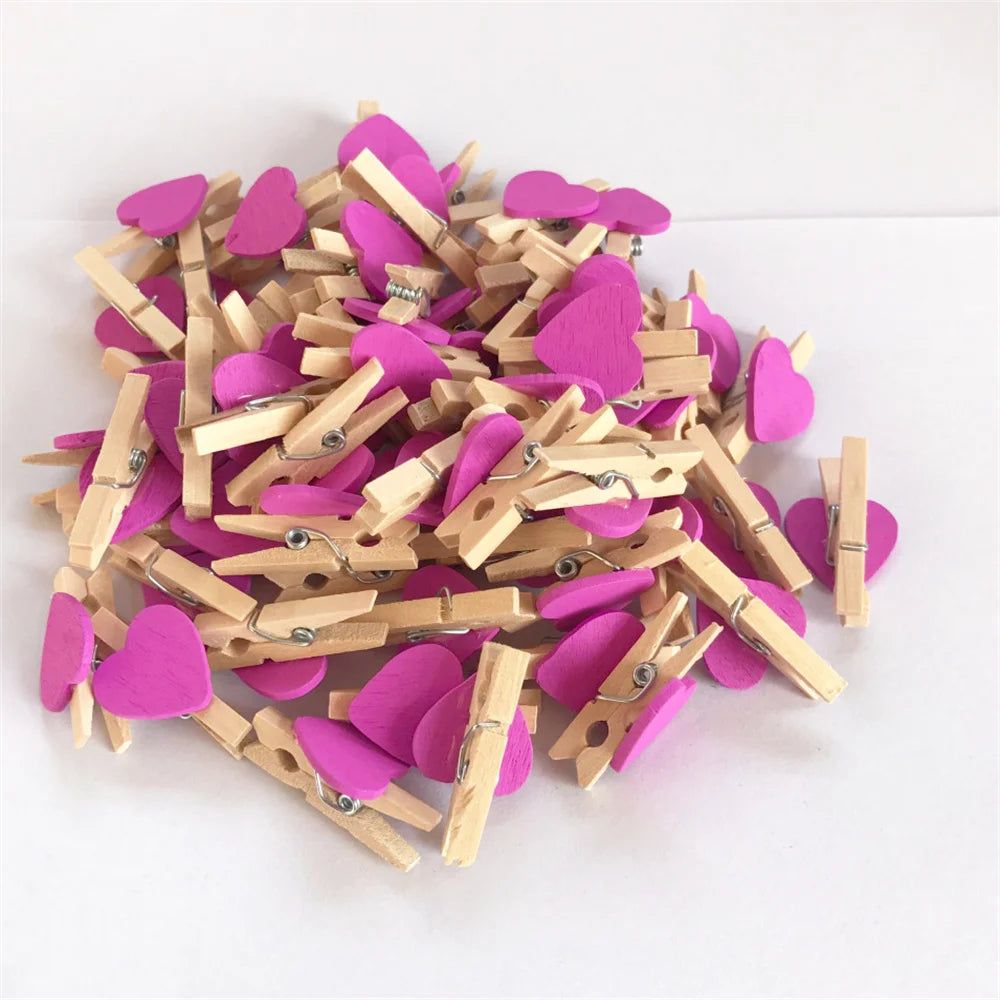 Obbty New 50Pcs/Set Wooden Clips Love Heart Pegs Clothespin DIY Cute Wedding Decoration Craft Pegs Clothespin