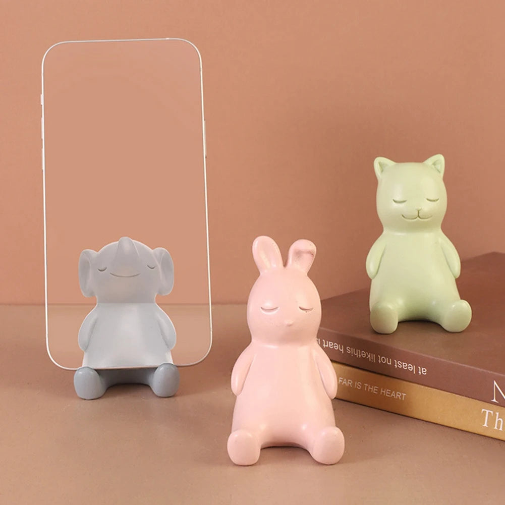 Obbty Japanese Style Cartoon Ornament Cat's Summer Series Funny Resin Figurines Desktop Phone Holder Mini Rack for Home Office Gifts