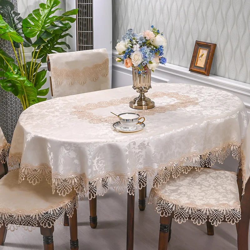 Obbty European Lace Living Room Simple Tea Table Tablecloth Hotel Hotel Household Round Table Tablecloth Light Luxury Cloth