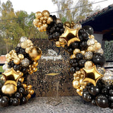 Obbty 134pcs Black Gold Balloon Garland Arch Kit Latex Confetti Balloon Happy Birthday Party Decor Wedding Anniversary Baby Shower