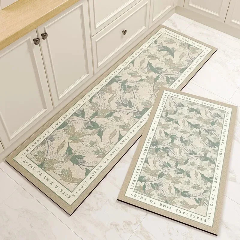 Obbty Kitchen Floor Mat PVC Leather Waterproof Carpet Non-slip Long Foot Mats Flower Pastoral Style Home Decoration Rug Vinyl Carpets