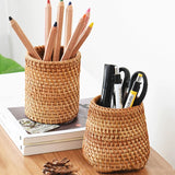 Obbty Handmade Pen Holder Woven Wood Vine Rattan Stationery Container Storage Box Organizer Students Gifts Office School Desk Supplies