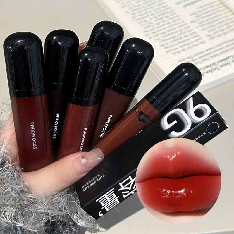 Obbty Red Brown Mirror Lip Glaze Water Light Moisturizing Non-stick Cup Highly Pigmented Red Liquid Lipstick Lip Tint Makeup Cosmetics