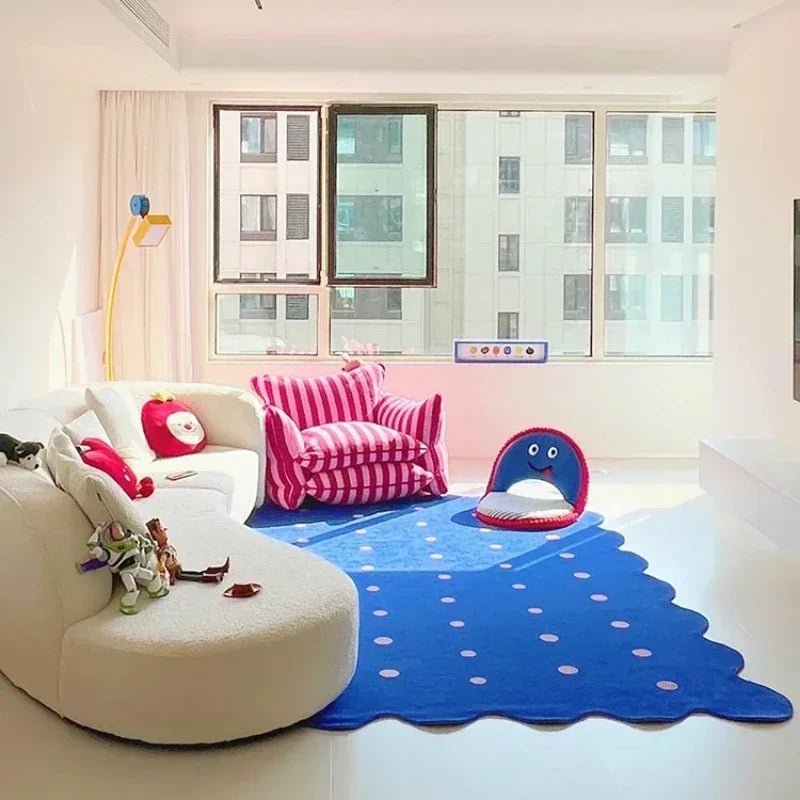 Obbty Blue Irregular Decorative Living Room Carpet Simple Bedroom Soft Rug IG Cloakroom Leisure Area Plush Mats Ковер Tapis