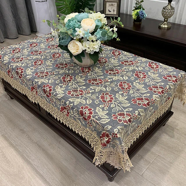 Obbty Rectangle Tablecloth Luxury Embroidery Lace Table Cover Flower Elegant Hollow Out Table Cloth Towels Dining table decoration