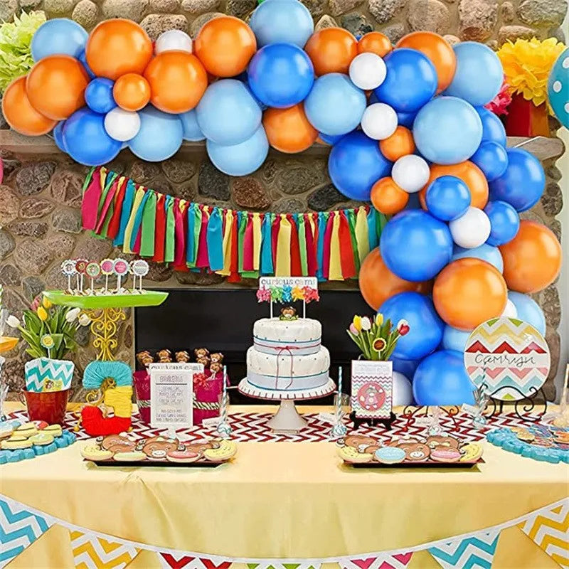 Obbty 93pcs Blue Balloon Garland Arch Kit White Orange Balloons Decor Baby Baptism Shower Birthday Wedding Bachelor Party Decoration