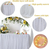 Obbty Sheer Table Skirt Tablecloth 3-Ply with LED Lights Premium Gold Edge Wedding Party Cake Table Decoration