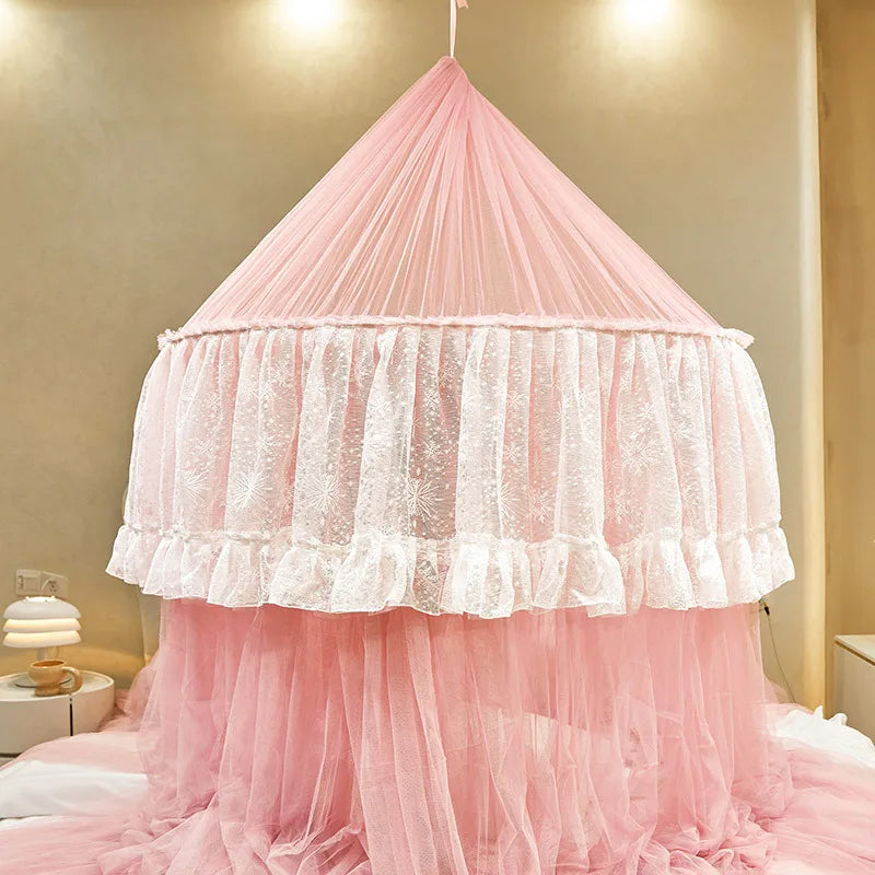 Obbty Hung Dome Mosquito Net for Baby Children Princess Style Round Top Double Layer Yarn Suspended Ceiling