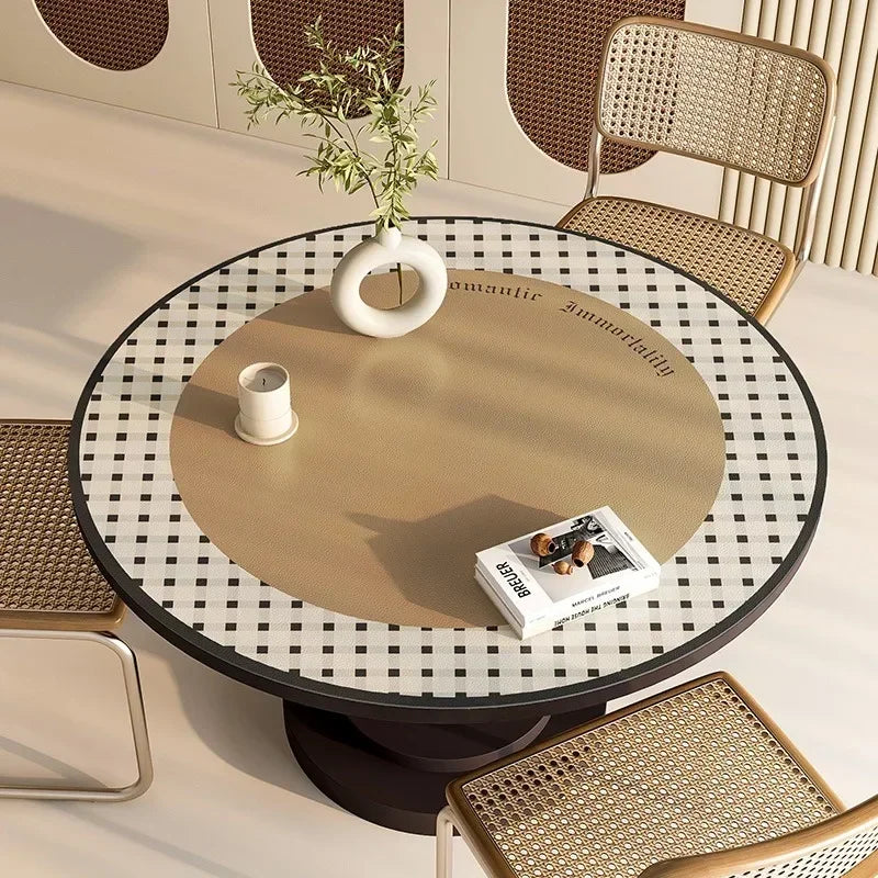 Obbty Round PVC Tablecloth Leather Waterproof Oil-proof Dining Table Mat Japanese Minimalist Style Home Decoration Tablecloths