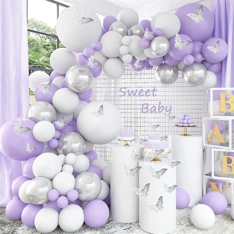 Obbty Macaron Purple Balloons Garland Chain Wedding Birthday Decoration White Macaron Lilac Ballon Arch DIY Baby Shower Decor