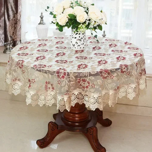 Obbty New Lace Tablecloth Pastoral Round Tablecloth Dining Table Cloths Home Embroidery Table Cover Rose Gold Decoration House Towel