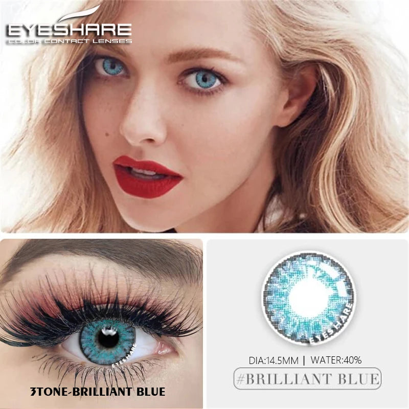 Obbty EYESHARE 2pcs Color Contact Lenses for Eyes 3 TONE Blue Eyes Contact Beauty Pupils Makeup Colored Lens Yearly Contact Lens