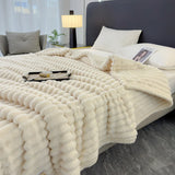 Obbty Soft Fluffy Wide Striped Blankets for Beds Air Conditioner Plush Throw Blanket Winter Bed Linen Sofa Cover Bedspread Blankets