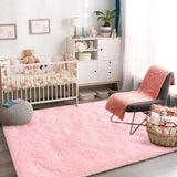 Obbty Plush Pink Carpet Living Room Soft Fluffy Area Rugs For Children's Bedroom Bedside Non-slip Thicken Floor Mat Kids Room Decor