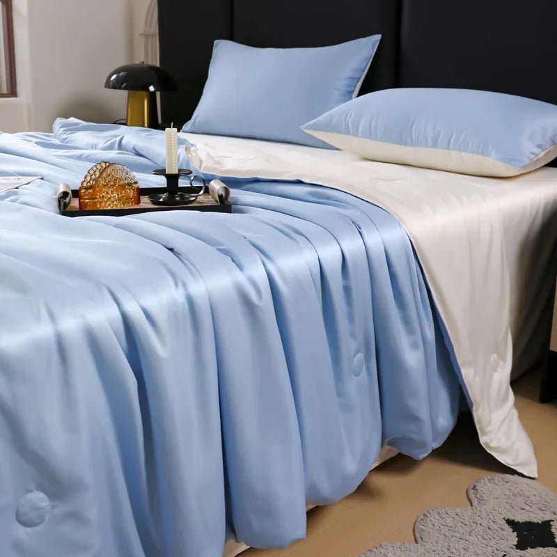 Obbty Silk Summer Cool Quilt   New Washed Air Conditioning Quilt Ice Silk Summer Quilt Four Piece Bed Sheet and Comforter Blanket