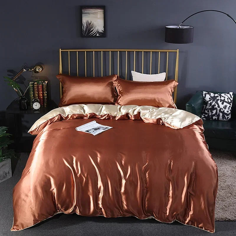 Obbty blending Mulberry Silk Bedding Set Silky High-end Queen Size Duvet Cover Set with Fitted Sheet Luxury Bedding Sets King Bed Sets