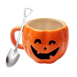 Obbty 350ML Mug Halloween Pumpkin Shaped Ceramic Cup With Spoon Christmas Halloween Prank Ceramic Mug Creative Pumpkin Milk Coffee Cup