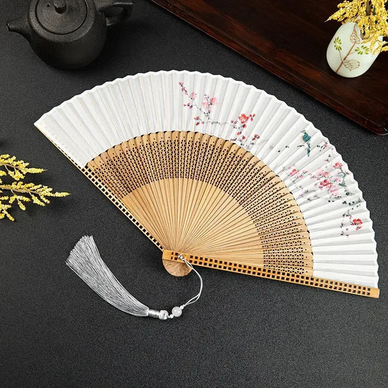 Obbty Attractive Wood Classical Dance Handheld Fan Lightweight Folding Fan Dance Party Handheld Folding Fan Daily Use