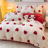 Obbty New Crystal Velvet Warm Bedding Set for Winter Cartoon Flannel Fleece Warmth Duvet Cover Set Queen Soft Comforter Cover Sets