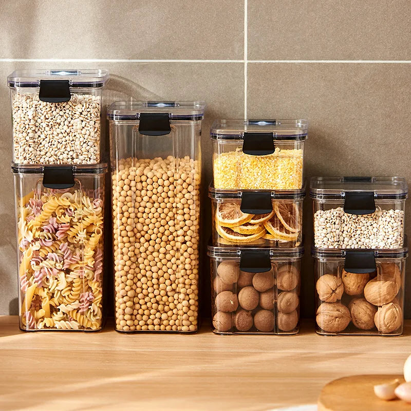 Obbty Plastic Food Storage Box Cereal Candy Dried Jars with Lid Fridge StorageTank Containers Household Items Kitchen Organizer