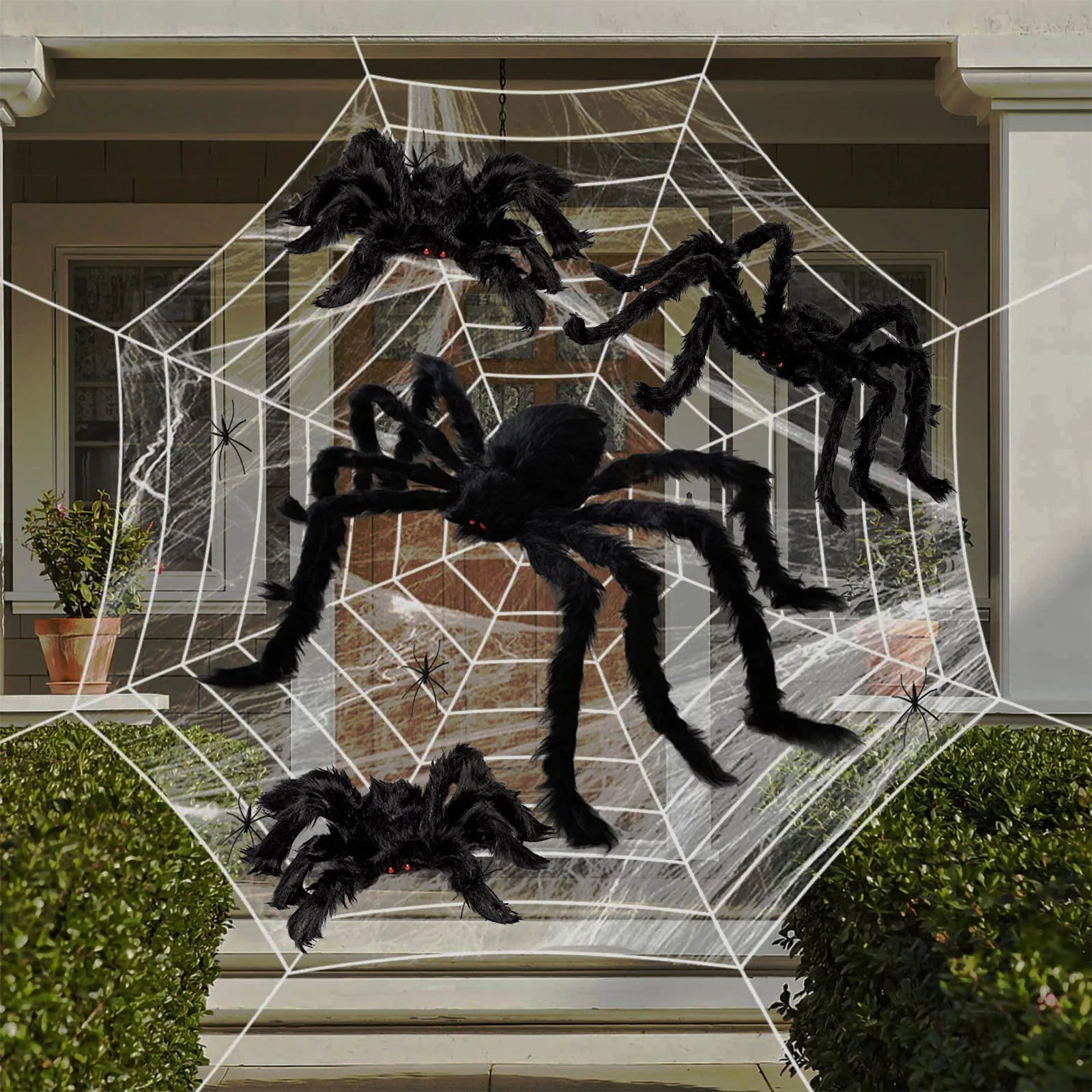 Obbty 30-200cm Halloween Big Plush Spider Halloween Decoration Horror Giant Black Spider Outdoor Halloween Props Simulated Spider toys