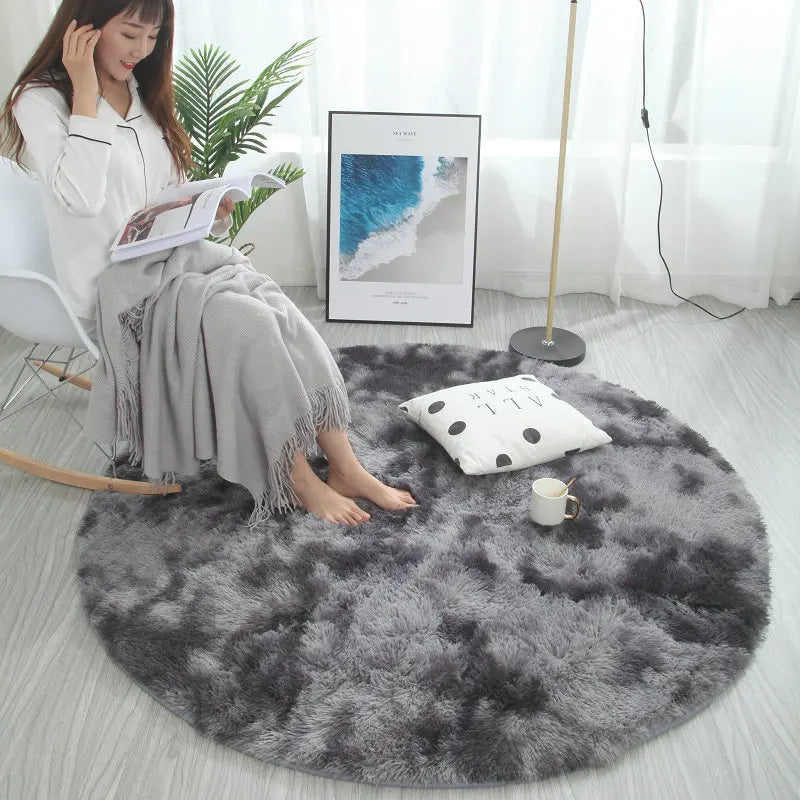 Obbty Pink Shaggy tie-dye Round Carpet Colorful Fluffy Circles Coffee Table Blanket Bedroom Hanging Basket Yoga Rug