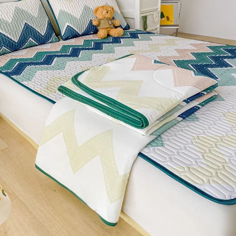 Obbty -  New Cool Feeling Summer Blanket Set with Latex Bed Mat Air Condition Comforter Bedding Sets Lightweight Breathable Cooling Quilt