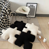 Obbty Blacket White Irregular Jigsaw Seat Cushion Back Cushion Home Dear Game Throw Pillows Soft Thicken Teddy Velvet Sofa Cushions