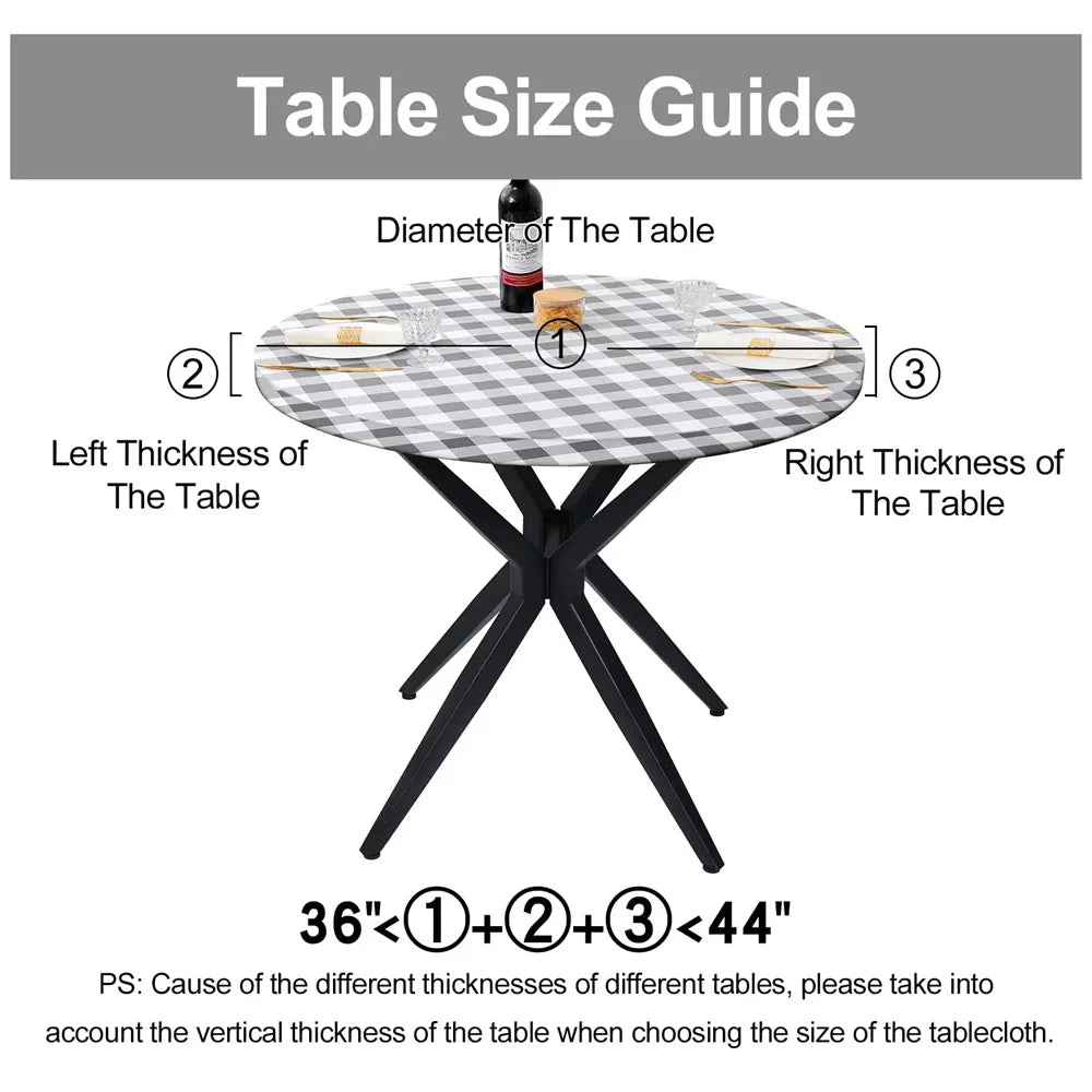 Obbty Round Table Cloth Elastic Waterproof Table Cover Fitted Vinyl Tablecloth For Home Decoration Party Camping Table Cloth