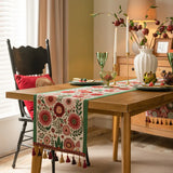 Obbty Retro Jacquard Table Runner with Tassels Sunflower Embroidery Table Setting Ethnic Style Dining Kitchen Decoration Table Runners