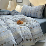 Obbty Bedding Set Duvet Cover Fresh Blue Floral. Wrinkled Yann Bed Set Of Four Pieces, Washing Cotton Sheets Bed Sheets