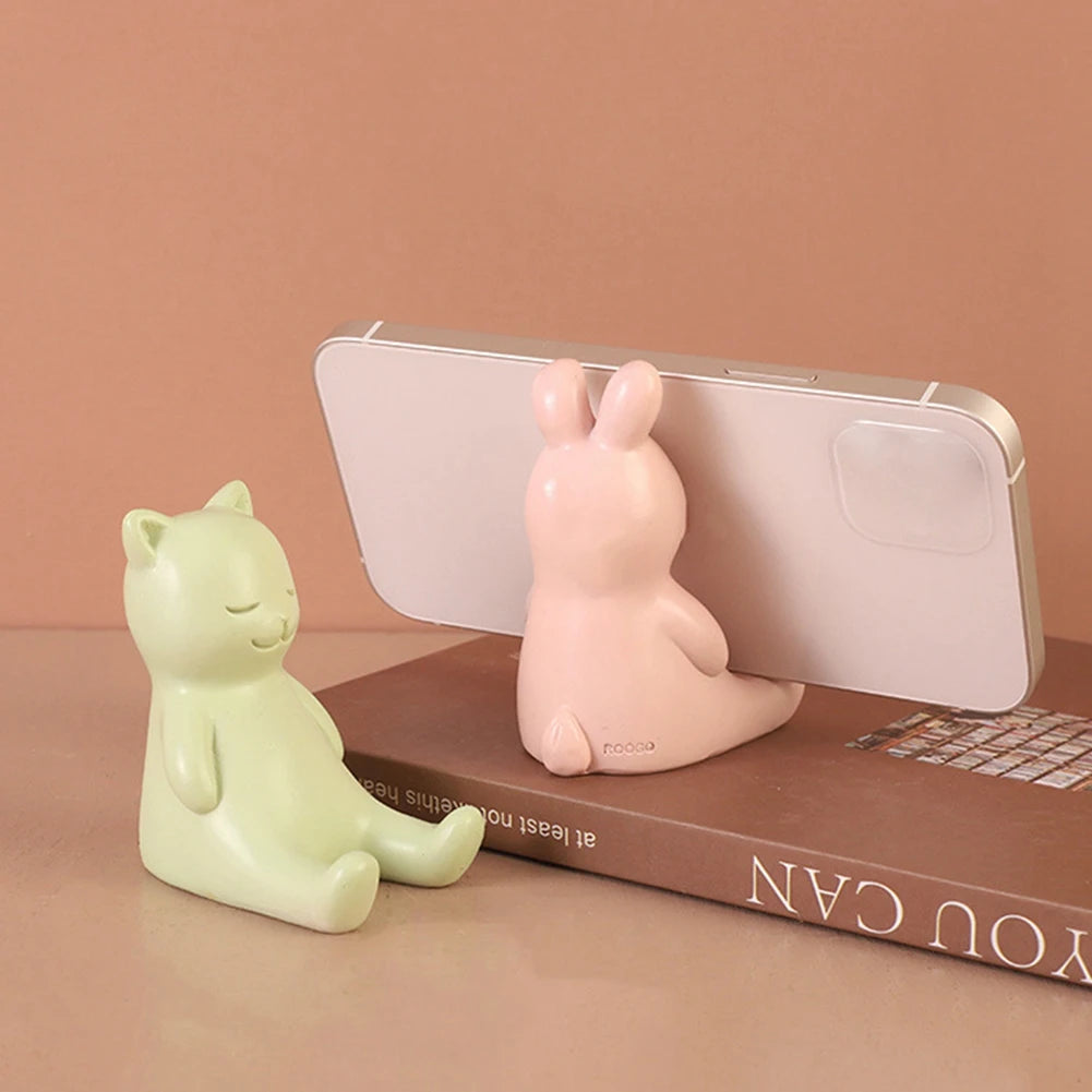 Obbty Japanese Style Cartoon Ornament Cat's Summer Series Funny Resin Figurines Desktop Phone Holder Mini Rack for Home Office Gifts