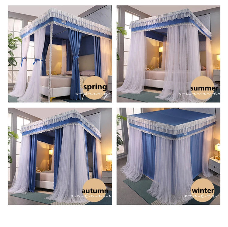 Obbty Four Season Quadrate Palace Mosquito Net with Frame Romantic Shading Bed Curtain Canopy Nets Three-door Bedcover Curtain