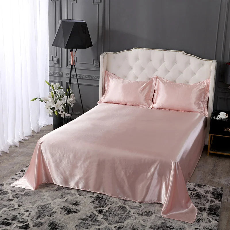 Obbty High-End Satin Rayon Bed Sheet Set Luxury Home Queen Size Bed Sheets Set Soft Smooth Bedsheets Satins Bedsheet and Pillowcase