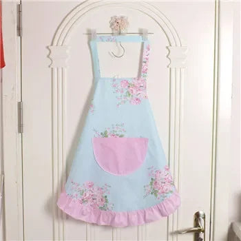 Obbty 100% cotton cloth princess apron print floral cleaning apron kitchen aprons for women baking mats helper Sleeveless Apron sale