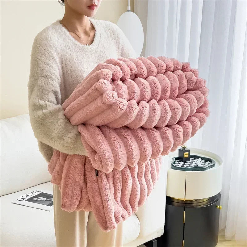 Obbty New Imitation Rabbit Velvet Autumn Warm Blankets for Beds Soft Fluffy Coral Fleece Throw Blankets for Sofa Warmth Bed Sheets