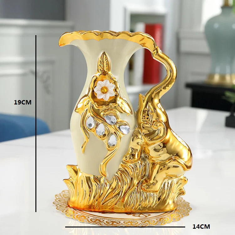 Obbty European style Ceramic Gold Vase Arrangement Dining Table Home Decoration Accessories Creative Golden Swan Vases