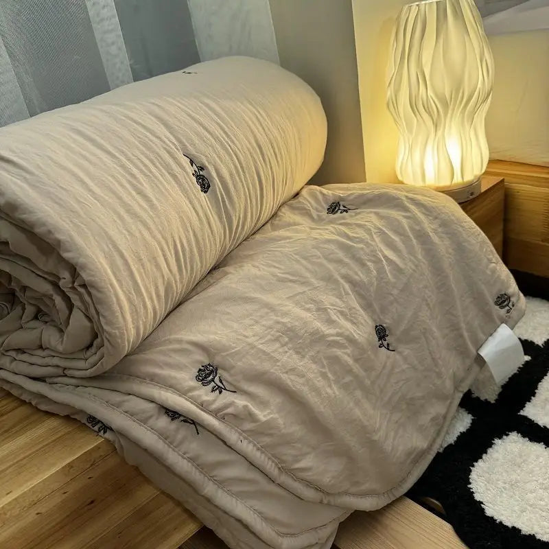 Obbty Summer Quilt Japanese Minimalist And Fashionable Coffee Colored Washed Cotton Single Quilt With Air Conditioning, Machine Washed