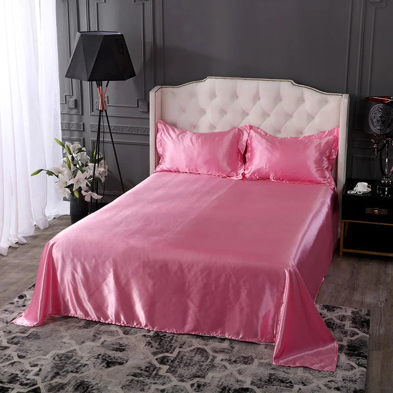 Obbty High-End Satin Rayon Bed Sheet Set Luxury Home Queen Size Bed Sheets Set Soft Smooth Bedsheets Satins Bedsheet and Pillowcase