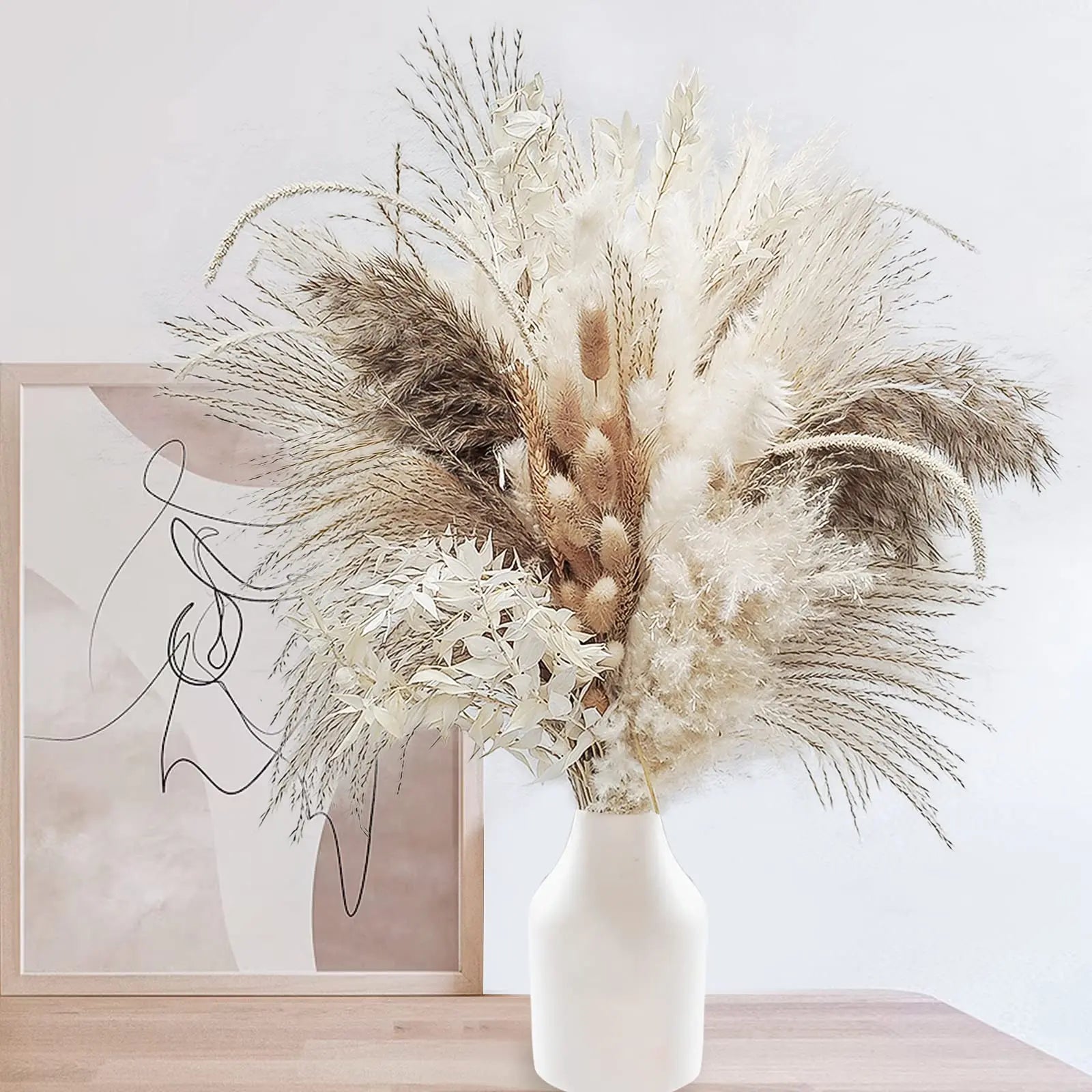 Obbty 80pcs Pampas Grass Flowers Set,Dried Plants Bouquet Arrangement,100% Natural Dry Flowers Boho Decoration,Living Room Vases Decor