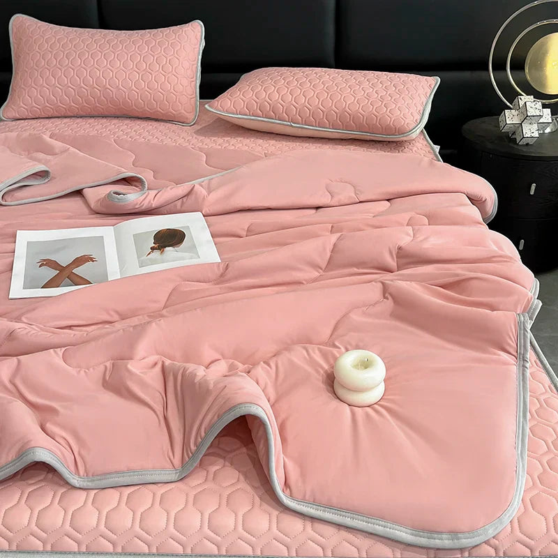 Obbty -  New Cool Feeling Summer Blanket Set with Latex Bed Mat Air Condition Comforter Bedding Sets Lightweight Breathable Cooling Quilt