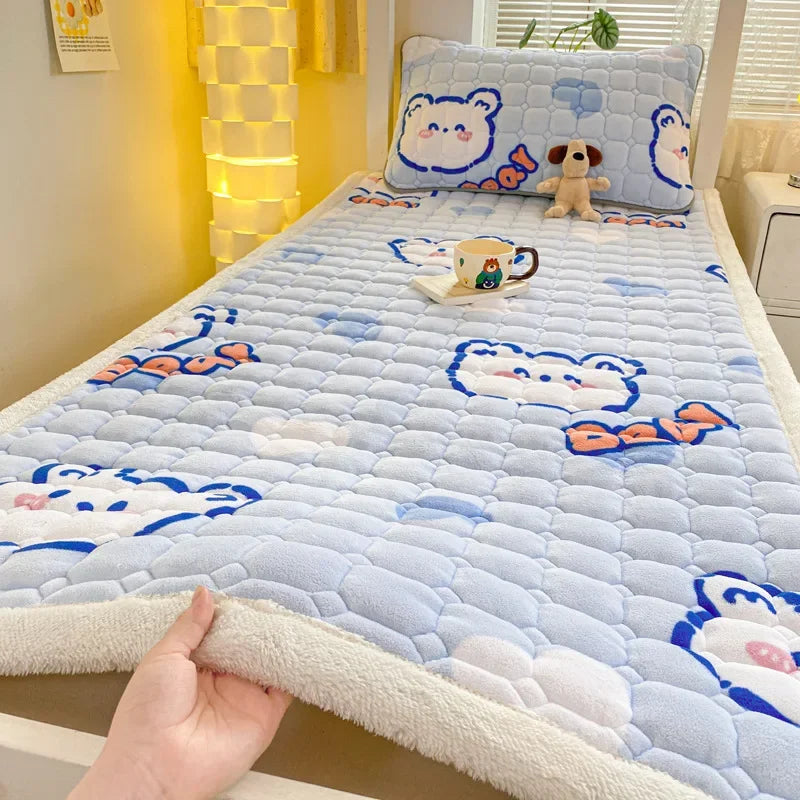 Obbty Dormitory Single Thick Warm Bed Sheet Winter Milk Velvet Mattress Topper Double Bedspread Thin Bed Pad Mattress Cover Tatami Mat