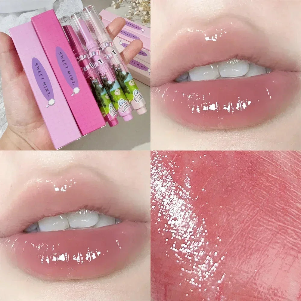 Obbty Water Light Mirror Lipstick Pen Glitter Lip Tint Long Lasting Moisturising Love Heart Shape Solid Lip Gloss Lip Makeup Cosmetics