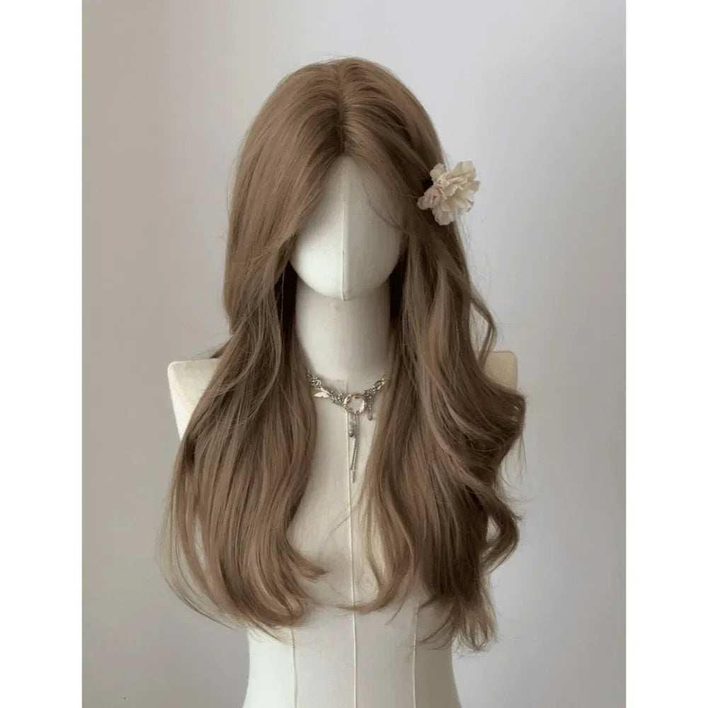 Obbty Wigs for Women Brown Long Curly Hair Big Wave Wig Natural Curls Headband Lolita Wig Heat Resistant Cosplay Synthetic