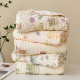 Obbty Double Crepe Baby Blankets Newborn Muslin Cotton Gauze Quilt Print Swaddle Blanket Kids Bedding Stroller Cover